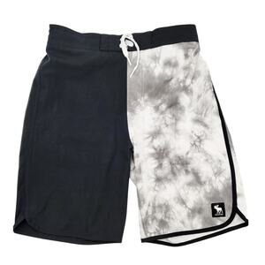Abercrombie Kids Boardshorts Black White Gray Tie-Dye Drawstring Boy's Sz 15/16